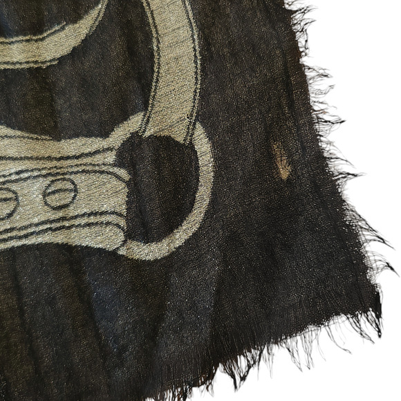 RALPH LAUREN PURPLE LABEL cashmere wool signature scarf wrap shawl black gold - Picture 8 of 12